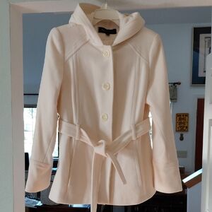 Anne Klein Cream Hooded Trench Coat